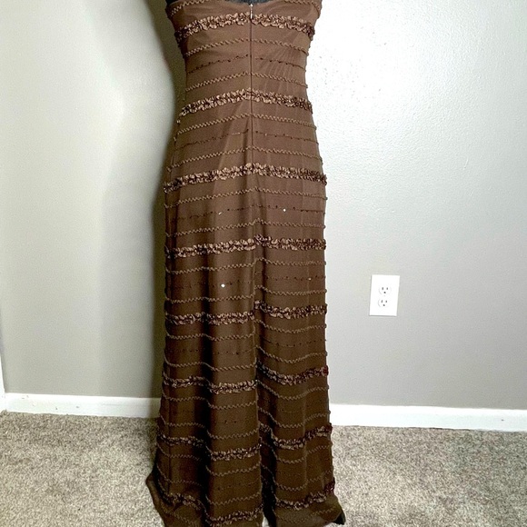 JS Collections Brown Sequin Dress Petite with 3/4 Sleeve Sheer Bolero | Size 8P - Picture 5 of 11